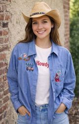 80s 90s vintage western cowboy cowgirl rodeo patriotic blouse shirt set Photo 0