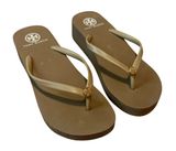 Tory Burch Tan Mini Wedge Platform Flip Flop Sandals Gold Logo Size 8 Photo 0