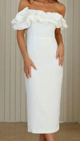 NWT Hello Molly White Bridal Frill Midi Dress | Idolise | Size Small Photo 0