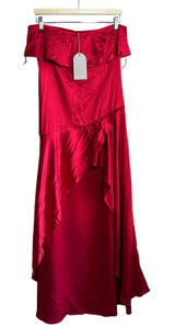 NWT Meshki Sulianna strapless ruffle midi dress vermillion red women's size M Photo 0