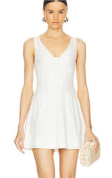 LPA White Mini Cotton Blend V-neck Dress(Size XS) Photo 0