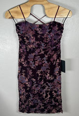 NEW Lulus Floral Burnout Velvet Midi Dress Womens XXL Purple Plum Tie Back Slit Photo 0