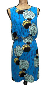 Anthropologie Sariah 100% Silk Palma Blouson Dress‎ Blue Abstract Floral Size 6 Photo 0