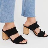 Free People Rosie Ruffle Mule Heels Black Suede Size 7 Photo 0
