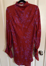 Free People Aries Mini Dress Red & Purple Floral Long Sleeve Size Medium Photo 0