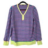 Woman’s Stripped Button Detail Knit Sweater Large Pink Green Photo 0