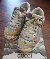 GUCCI Suede Calfskin Tejus Printed Womens Ultrapace Sneakers Size 36.5 Designer Photo 0