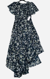 ASTR The Label Flutter Sleeve Floral Maxi Dress Womens XS Navy Blue Flowy New Photo 0