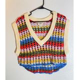 BDG M Colorful Crochet Knit Sweater Vest Retro V-Neck Photo 0