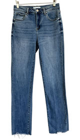 Risen High Rise Straight Leg Jeans Raw Hem Medium Wash Size Women’s Size 3/26 Photo 0