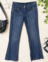 White House Black Market Noir‎ Low Rise Flare Jeans Y2K Blue Denim Size 6R Photo 0