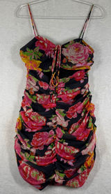 Runaway the Label Floral Ruched Cut Out Mini Dress Black Pink US 4 S Photo 0
