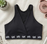 Yitty by Lizzo Black High Neck Wrap Front Mesh Back Logo Band Sports Bra Photo 0
