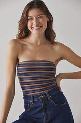 Free People Intimately Stripe Out Bodysuit Y2K 90s Indie Ribbed Small Strapless Photo 0