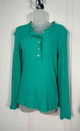 Lilly Pulitzer Green Ribbed Top with Ruffle Neckline Size Large EUC Photo 0