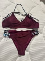Cupshe Ribbed Burgundy Bikini with Black-and-White Strappy Accents Photo 0
