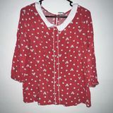 Disney Lauren Conrad pink white polka dot mini mouse rayon top peterpan collar M Photo 0
