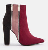 JustFab Burgundy, Blush & Black Suede Block Heel Ankle Boots Photo 0