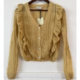 Dress Forum Yellow Ruffle Open Knit Cardigan Sweater Women’s Small NWT]=' Photo 0