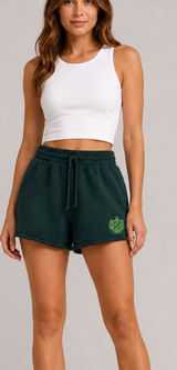 PINK Victoria's Secret Campus Fleece Shorts Medium Green Varsity Crest Raw Hem Photo 0