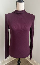Aerie Real Soft Ribbed Turtleneck Tee Small Burgundy Maroon Preppy Minimalist Photo 0