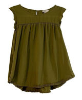 Ann Taylor LOFT Army Green Babydoll Pleated Blouse Medium Photo 0
