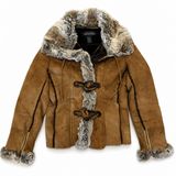 Donna Salyers Fabulous Furs Jacket S Brown Faux Suede Shearling Fur Y2K Boho Photo 0