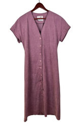 Caron Midi Dress Women 10 Mauve Purple Faux Suede Button Front Vintage V-Neck‎ Photo 0