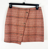 GIANNI BINI Burnt Orange Wool Blend Faux Wrap Asymmetric Hem Skirt Large Preppy Photo 0