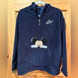 Disney Mickey Mouse Navy Blue Quarter Zip Hooded Fleece Kangaroo Sweatshirt XL Photo 0