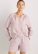 Quince European Linen Peasant Top pink chambray sz XL Cottagecore Photo 0
