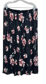 Sag Harbor Grunge 90s XL Sheer Black Floral Pleated Chiffon Pull On Midi Skirt Photo 0