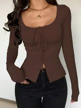 Low-cut women's long-sleeved top Photo 0