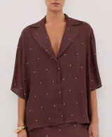 DISSH Melrose Dotted Button Down Blouse Sz‎ 6 Purple Photo 0