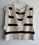 Free People Striped Boucle Knit V-Neck Cropped Sweater Vest Cream Black Small Photo 0