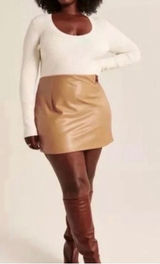 Abercrombie & Fitch Tan Vegan Leather Mini Skort High Waisted Brown Size M Photo 0