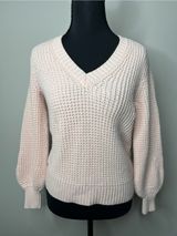 J.Crew Preppy & Cozy Women's V-Neck Waffle Knit Sweater in Soft Pink Small Photo 0