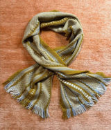 Madewell Woven Fringe Scarf Green Gray Ivory Striped Acrylic Women Photo 0