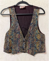 Turn On Vintage Tapestry Vest Womens Large Floral Brocade Metallic Cropped USA Photo 0