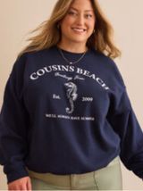 Arula Navy Cousins Beach Seahorse Graphic Crewneck Sweatshirt NWT 0X/1X. Photo 0