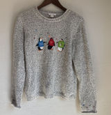 Christopher & Banks Vintage Grey Embroidered Penguin Snowflake Sweater Large Photo 0
