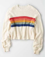 American Eagle Medium Sweater Rainbow Stripe Cropped Balloon Sleeve Oversized Photo 0