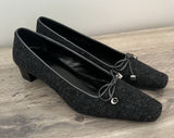 COACH Felt wool square toe pointed heels pumps C Bow y2k Size 8 gray black Photo 0