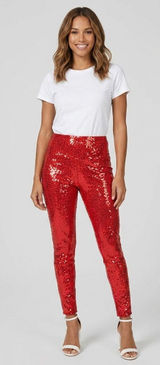 NEW Tipsy Elves Red Sequin High Waisted Leggings Sm Sparkly Rave Holiday Party Photo 0