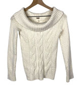 Free People‎ Cowl Neck Sweater Sz S Chunky Cable Knit Boho Cream Stretch Y2K Photo 0