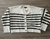 Lulus Knit Cardigan Womens Medium Ivory Olive Striped Fuzzy Wool Blend Cropped Photo 0