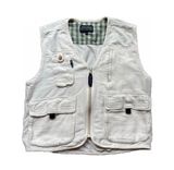 White camping / hunting / fishing vest with green plaid lining and front pockets 🔥 Photo 0