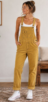 Free People Corduroy Overalls Womens 29 Straight Leg Distressed Mustard Yellow Photo 0