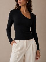 Oak + Fort Cut-Out Neck Long Sleeve Top Black M Photo 0