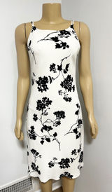 Y2K SL Fashions White Black Floral Midi Sheath Dress Square Neck Size 8 146544 Photo 0